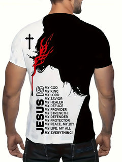 3D Jesus Is Graphic T-Shirt - Men's Crew Neck Cross Christian Tee