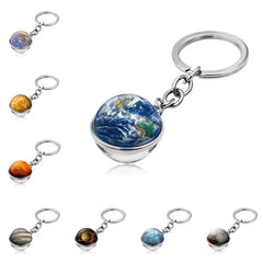 Space Keychain - Solar System Planet Glass Ball Keyring | Moon Earth Mars Sun