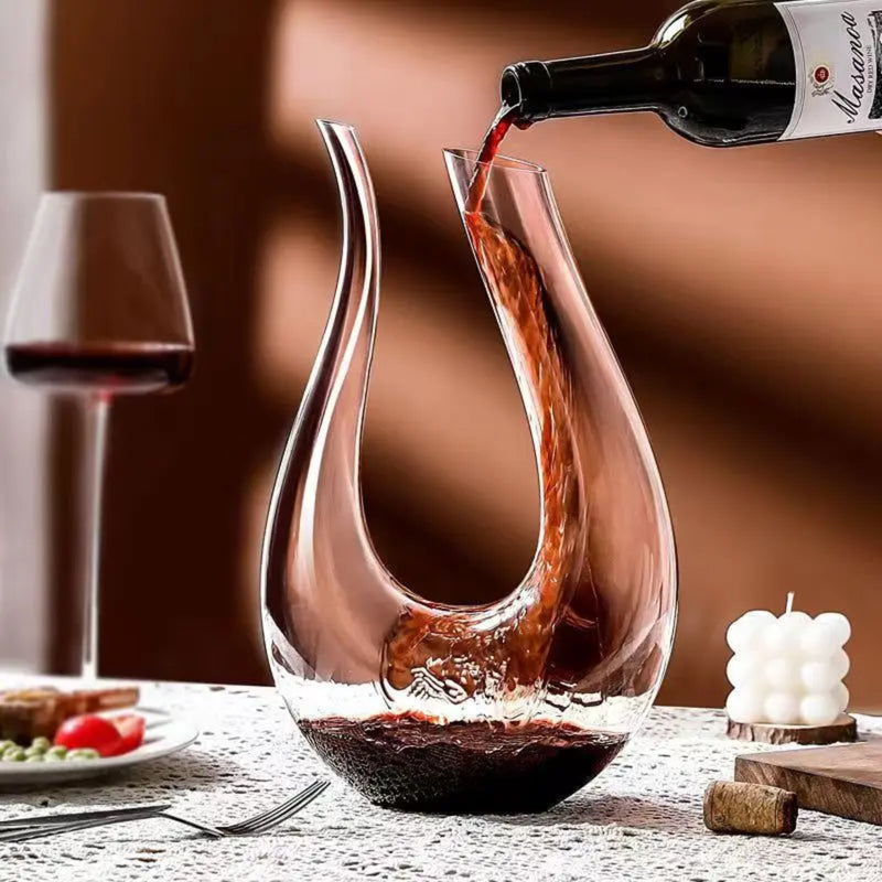 Lead-Free Crystal Glass Wine Carafe 1.5L - U-Shape Aerator Decanter