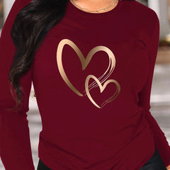 Women's 100% Cotton Heart Pattern Long Sleeve T-Shirt