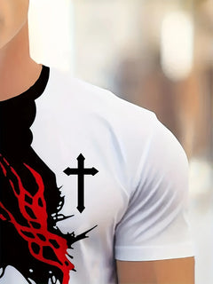 3D Jesus Is Graphic T-Shirt - Men's Crew Neck Cross Christian Tee
