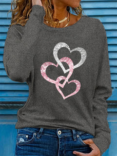 Women's Love Print Cotton T-Shirt - Long Sleeve Casual Top