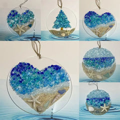 Sea Glass Sun Catcher - Ocean Wave Pendant | Beach Ornament Gift