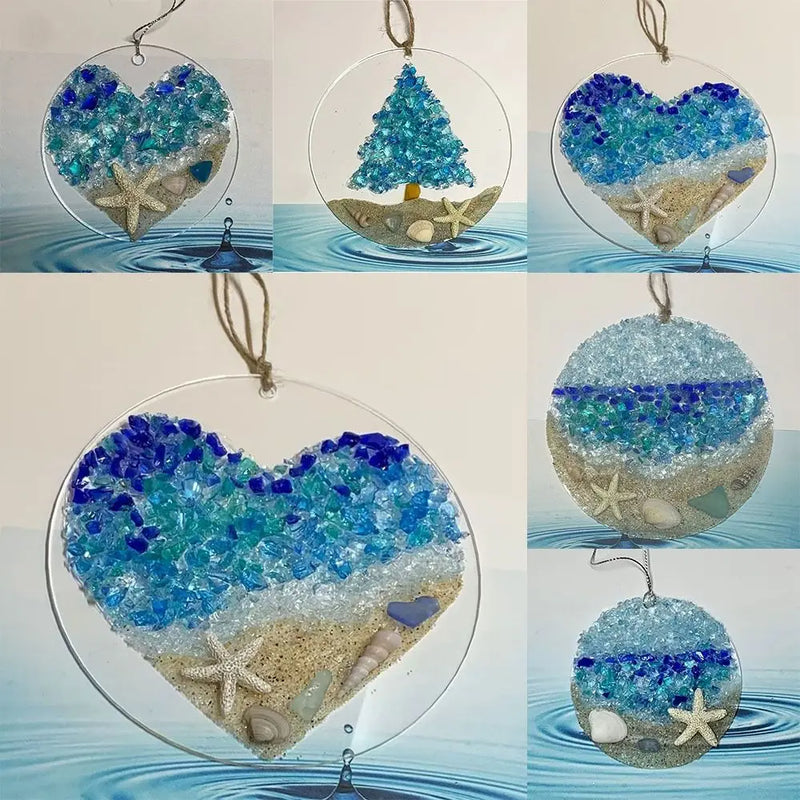 Sea Glass Sun Catcher - Ocean Wave Pendant | Beach Ornament Gift