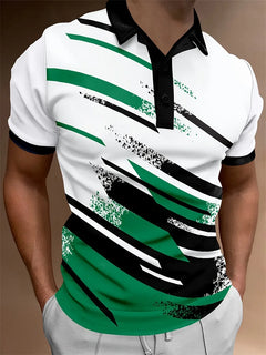 3D Striped Polo Shirt Men | Breathable Golf & Casual Wear