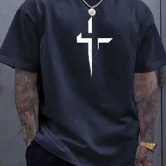 100% Pure Cotton Cross Print T-Shirt Men's Loose Fit Summer