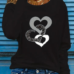Heart Pattern Long Sleeve T-Shirt - 100% Cotton Women's Casual Tee