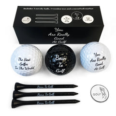 Funny Golf Gift Set for Men - 3 Balls, 3 Tees & Ball Marker