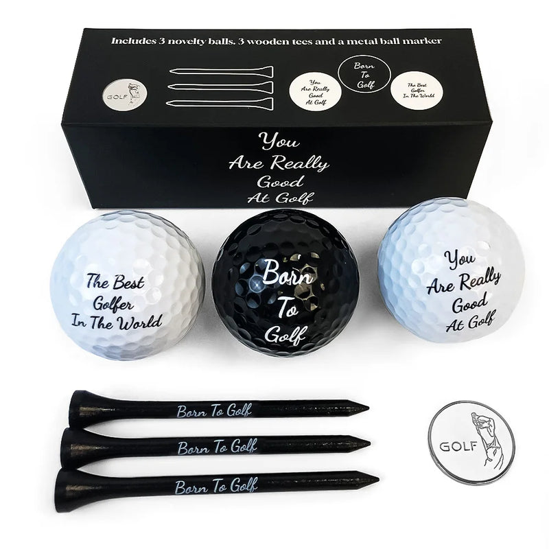 Funny Golf Gift Set for Men - 3 Balls, 3 Tees & Ball Marker
