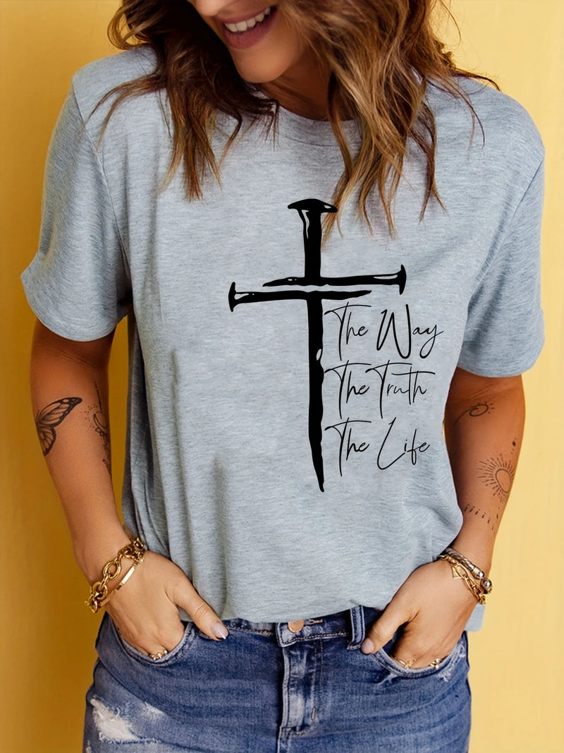 Jesus Way Collection Print T-Shirt - Women's Faith Inspired Casual Top