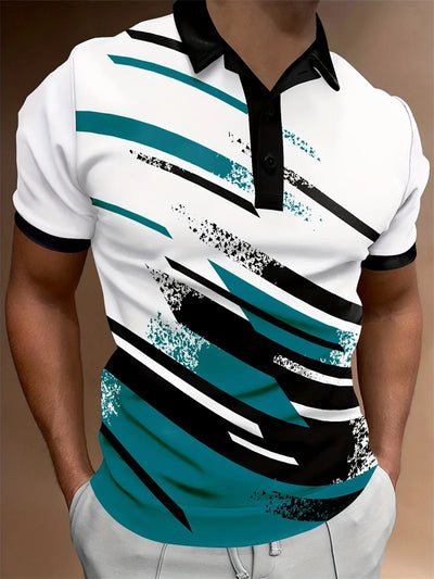 3D Striped Polo Shirt Men | Breathable Golf & Casual Wear