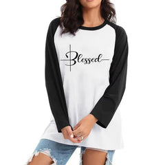 Blessed Letter Print Y2K T-Shirt - Long Sleeve 90s Tee