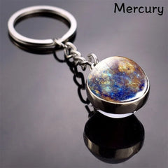 Space Keychain - Solar System Planet Glass Ball Keyring | Moon Earth Mars Sun