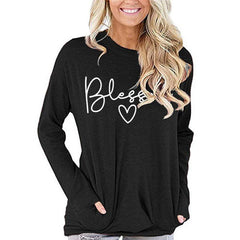 Blessed Heart Print Long Sleeve Top Women's Faith Casual Shirt