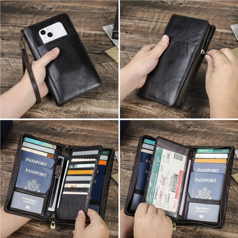 RFID Leather Passport Holder - Family Travel Organizer Wallet