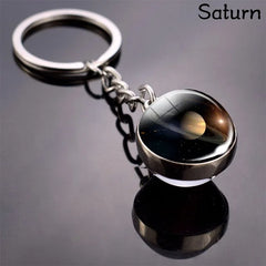 Space Keychain - Solar System Planet Glass Ball Keyring | Moon Earth Mars Sun
