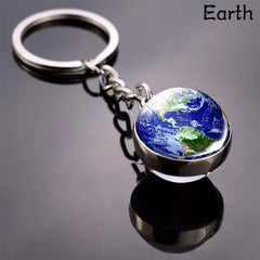 Space Keychain - Solar System Planet Glass Ball Keyring | Moon Earth Mars Sun