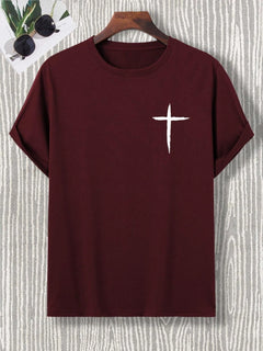 Simplicity Handwriting Cross Print Oversized T-Shirt Men's Cotton Casual