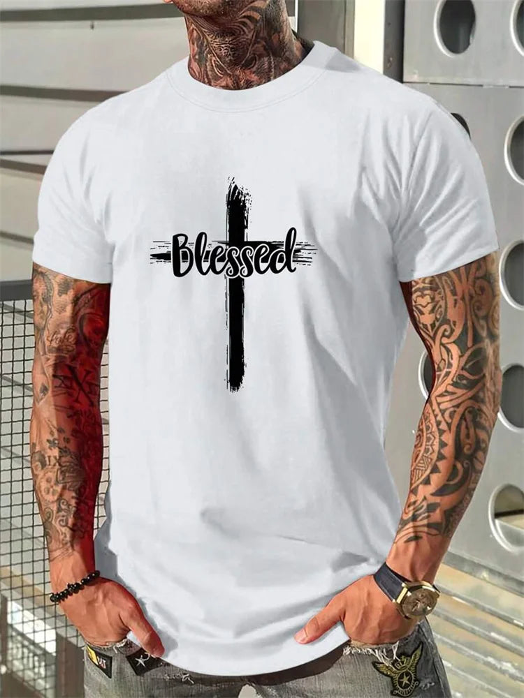 Christian Cross T-Shirt Men's Religious Faith Streetwear