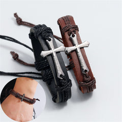Punk Cross Leather Bracelet - Adjustable Faith Wristband for Men & Women