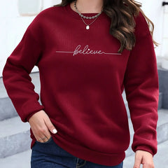 Women's Believe Print Sweatshirt - Geometric Long Sleeve Pullover
