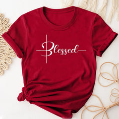 Plus Size Blessed Print T-Shirt - Casual Stretch Top