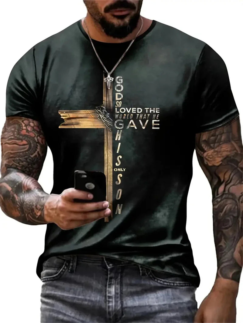 2025 Gothic Jesus Christ Cross 3D Print Oversized T-Shirt Hip Hop