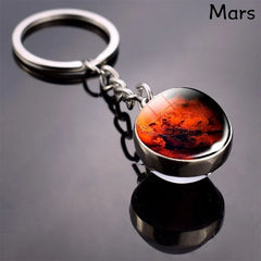 Space Keychain - Solar System Planet Glass Ball Keyring | Moon Earth Mars Sun