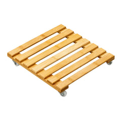Large Bamboo Plant Pot Tray with Wheels and Thick Base