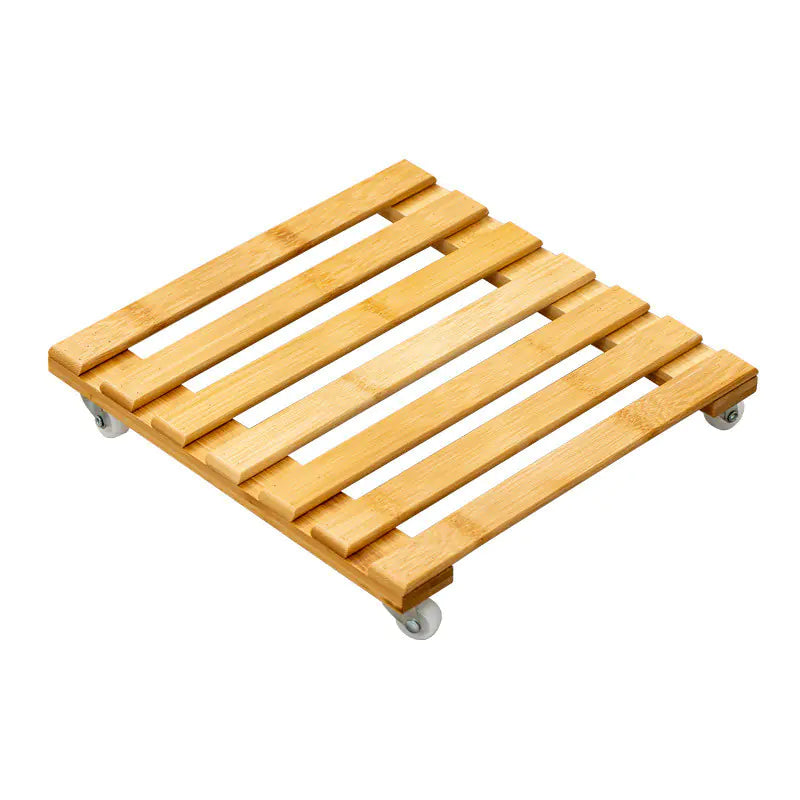 Large Bamboo Plant Pot Tray with Wheels and Thick Base