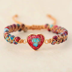 Imperial Stone Braided Love Bracelet with Peach Heart
