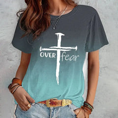 Women's Waymaker T-shirt with Cross Print Over Fear Cross T-shirt