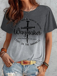Women's Waymaker T-shirt with Cross Print Over Fear Cross T-shirt