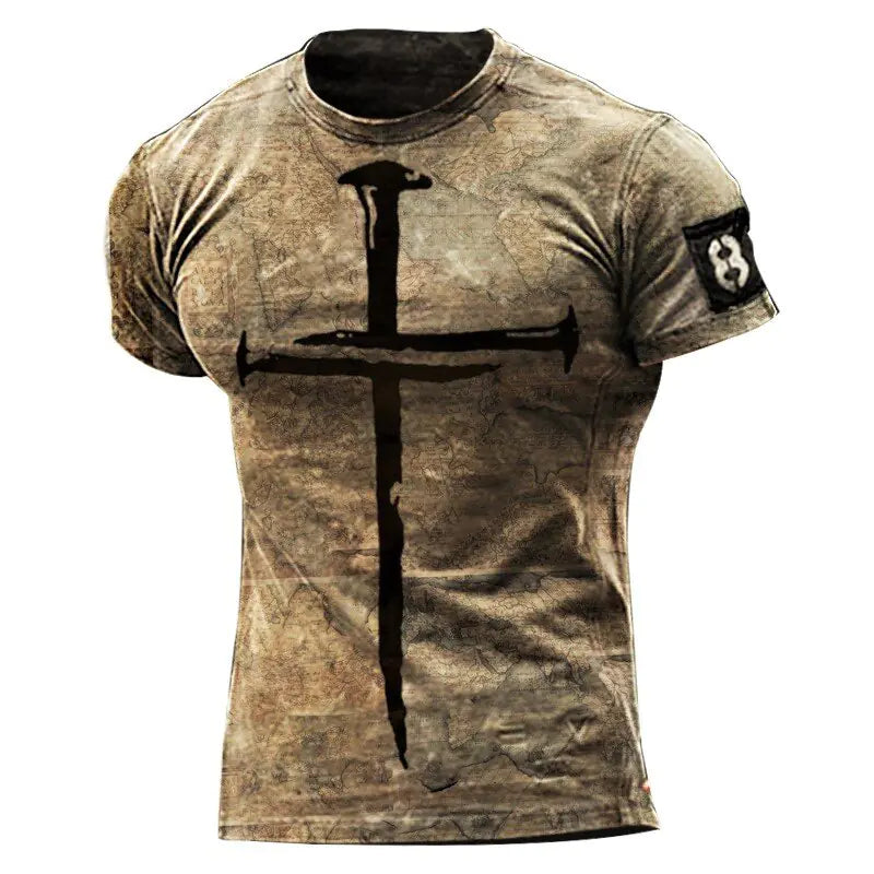 Vintage Jesus Cross Print Men's T-Shirt