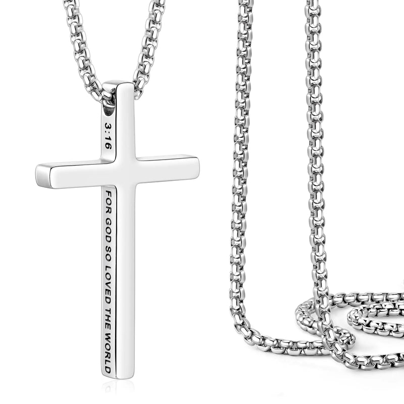 Cross Necklace John 3:16 - Stainless Steel Christian Jewelry