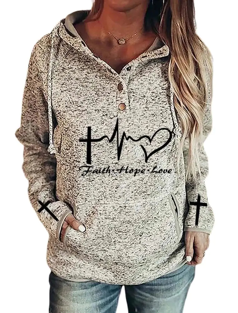 Faith Hope Love Fleece Hoodie  (Large) - Women's Button Down Sweatshirt