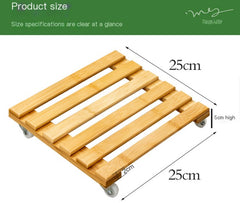 Large Bamboo Plant Pot Tray with Wheels and Thick Base