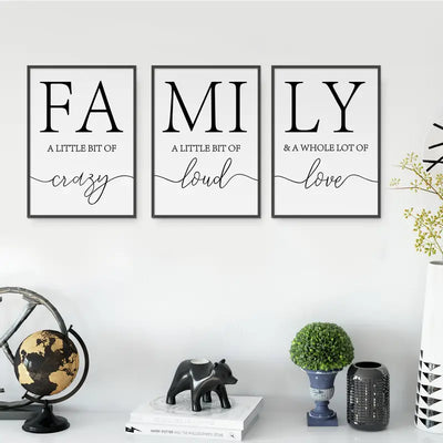 3pc Love & Family Inspirational Canvas Print Wall Art Frameless
