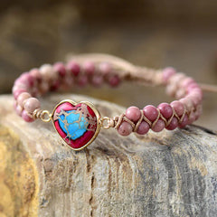 Imperial Stone Braided Love Bracelet with Peach Heart