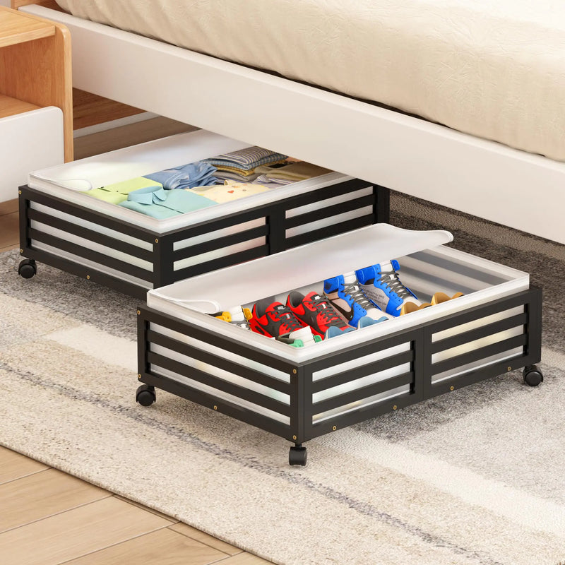 2 pc Bamboo Under Bed Storage Containers with Wheels