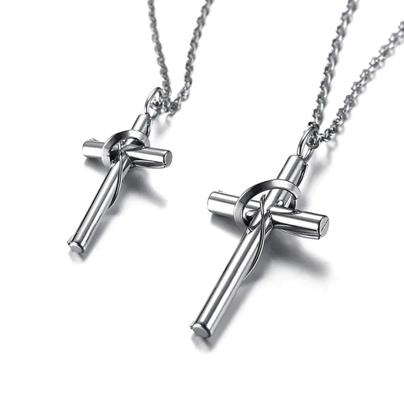 Stainless Steel Couple Cross Pendant - Christian Matching Jewelry